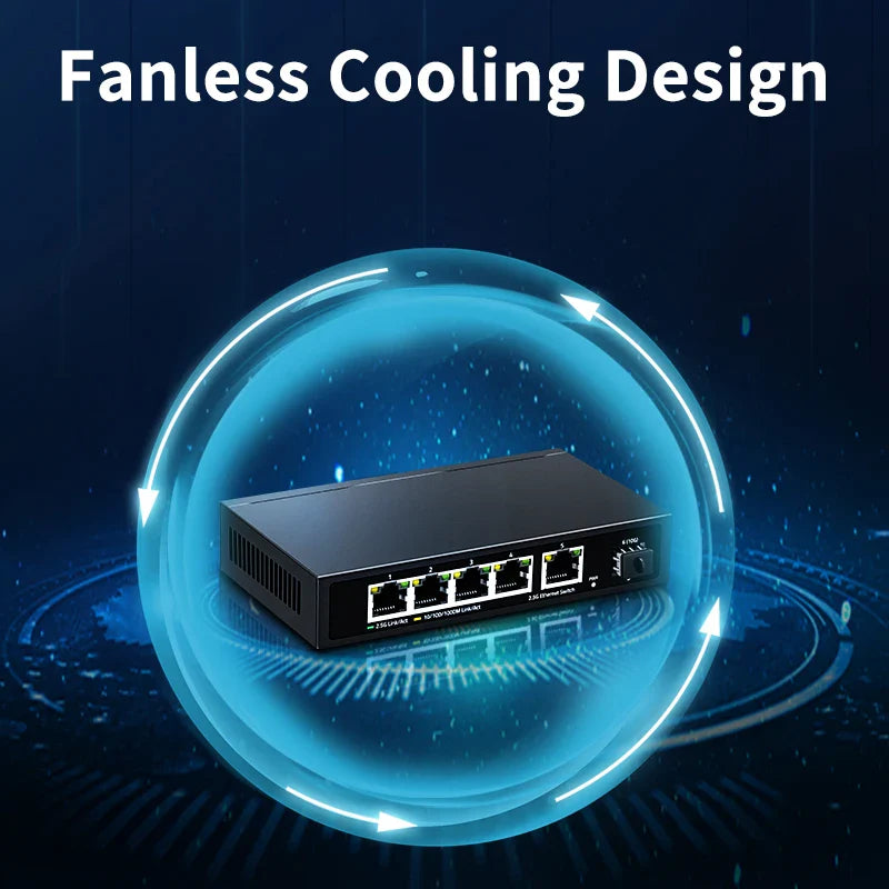 HORACO 2.5G Ethernet Switch 5 Port 2500Mbps Network Switcher 10G SFP Uplink Hub Internet Splitter Auto MDI/MDIX Plug and Play