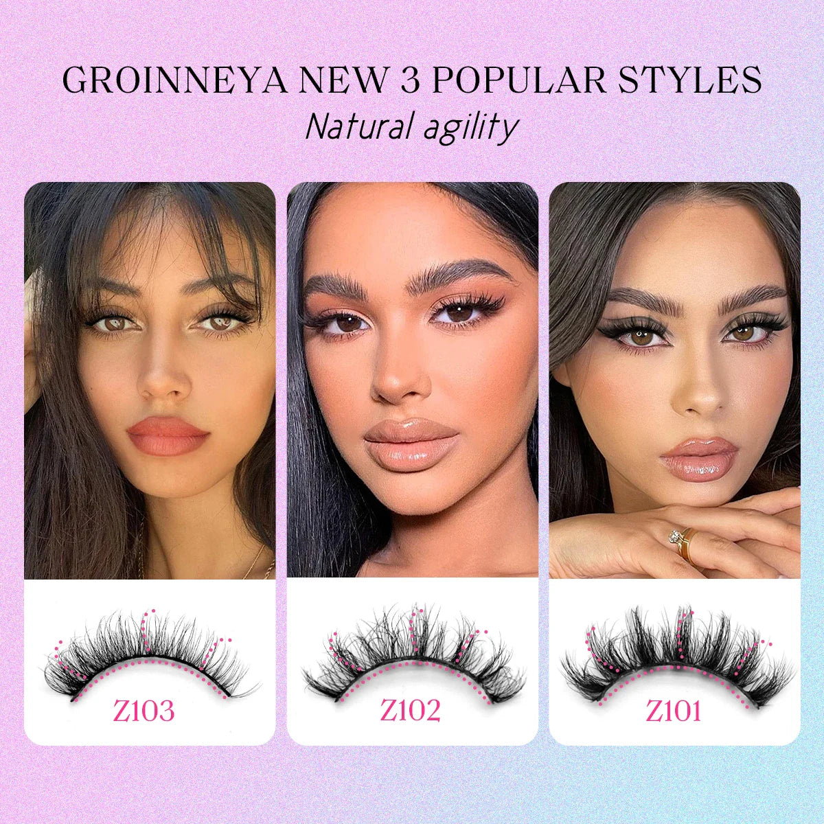 GROINNEYA Natural Long 10 Pairs 3D Mink False Eyelashes Fake Lashes Makeup Kit Mink Lashes Cat Eye lashes Short Eyelashes