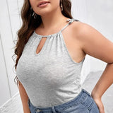 Plus Size Sexy Hater Neck Summer Casual Top Women Tie Detail Keyhole Front Work Office Tank Female Large Size Street Beach Cami