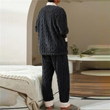 2024 New Men Winter Warm Flannel Pajamas Set V-Neck Fluffy Coat + Long Pants Male Sleepwear For Sleeping 2 Pieces Housewear 3xl