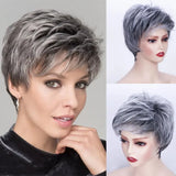 Women's Fashion Short Synthetic Wigs Pixie Cut Blonde Ombre Hair Costume Party Wigs for Woman Fluffy Natural Curly Wavy Wig