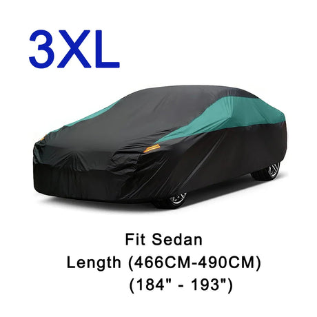 Universal Full Car Covers Outdoor Waterproof Sun Rain Snow UV Protection Black Green Splicing Color Cover Fit SUV/Sedan/Hatchbac