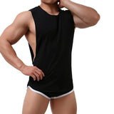 Mens Tank Tops Sleeveless Cotton Summer Vest Loose Gym Fitness Tops Casual Undershirts Boxers Shorts Underwear Mens Clothes Set