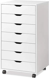 DEVAISE 7-Drawer Chest, Wood Storage Dresser Cabinet with Wheels, White