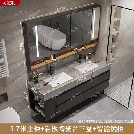 L Light Luxury Bathroom Stone Plate Integrated Bathroom Cabinet Washstand Wash Basin Double Basin Bathroom Cabinet