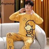 Big Size Autumn New Mens Casual Pajamas Set Cotton Long Sleeve Kawaii Bear Cartoon Printing Sleepwear for Men Pijama for Boy