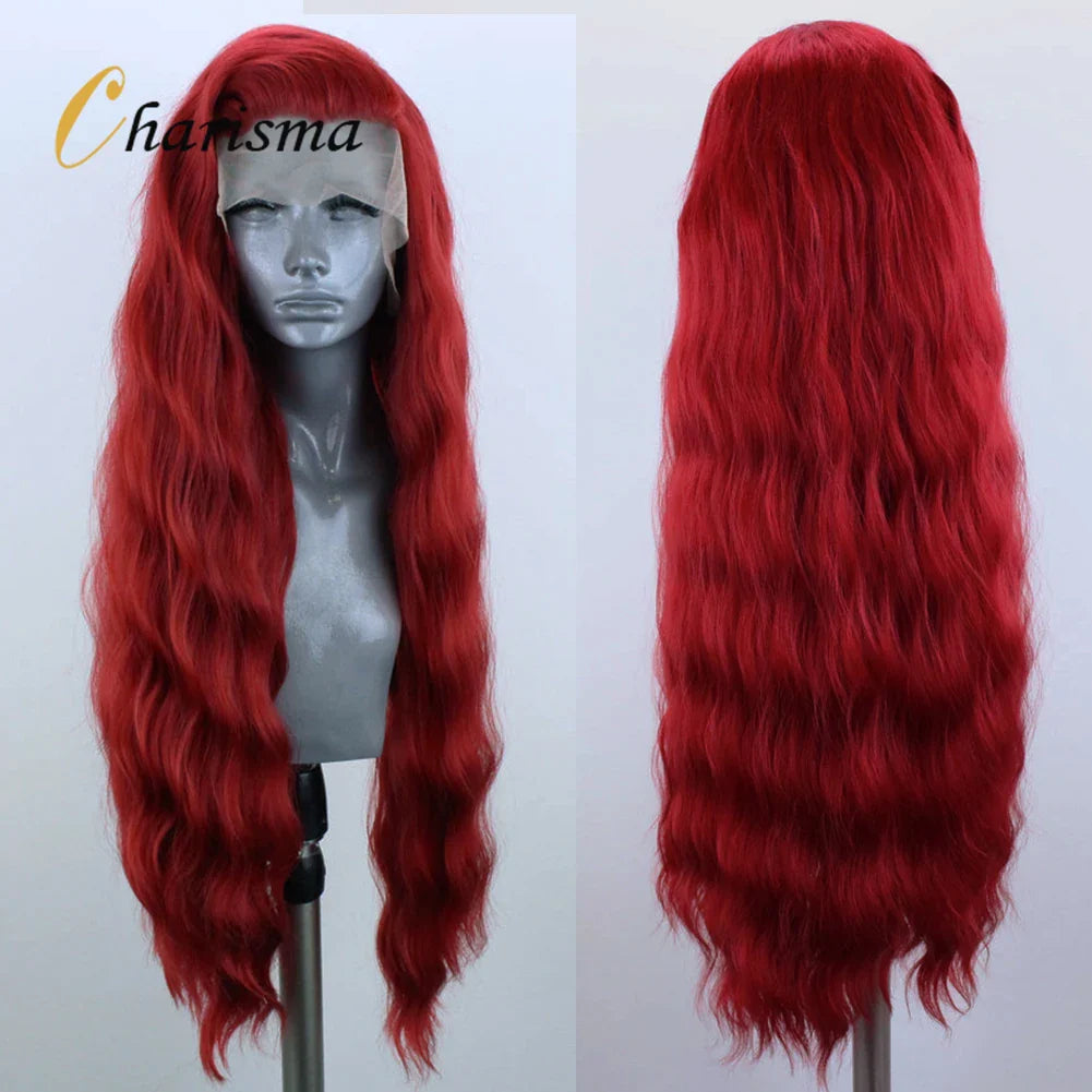 Charisma Red Wig Long Wavy Synthetic Lace Front Wigs For Women Heat Resistant Fiber Natural Hairline Lace Wigs Cosplay