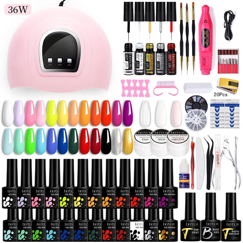 LILYCUTE Manicure Set For Quick Nail Extensions Gel Nail Polish With UV LED Nail Lamp Electric Nail Drill All For Nail Gel Tools