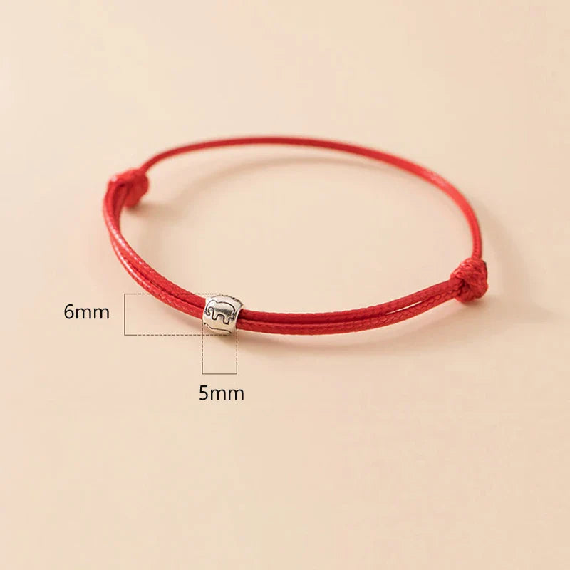 YIZIZAI 925 Sterling Silver Cute Elephant Simple Wax Thread Bracelet Lucky Black Red Adjustable Rope Bracelet For Couple Gifts