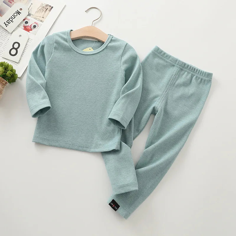 Spring Autumn Fall Winter Boys Girls Kids Cotton Clothes Set Rib Fabric Shirt + Pants Children Loungewear