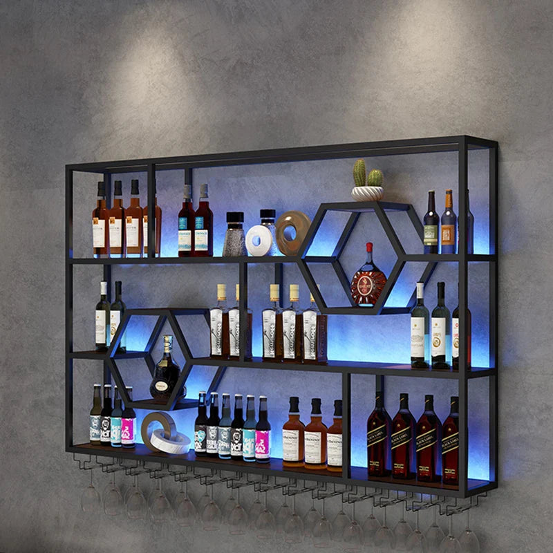 Iron Frame Industrial Bar Cabinet Wall Mount Black Storage Luxury Nordic Modern Lattice Wine Rack Display Szafeczki Furniture