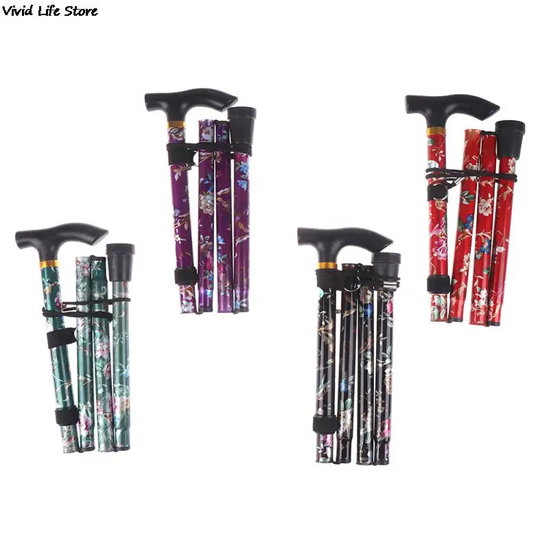 Adjustable 84-93cm Folding Walking Stick Sturdy Printed Travel Five-section Patterned Non Slip Crutch Cane Outdoor Sport Hiking