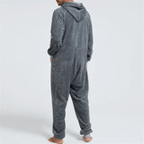 Men's Hooded Jumpsuit Pajamas Long Sleeve V Neck Zip Up Romper Pants Fall Winter Warm Loungewear Sleepwear