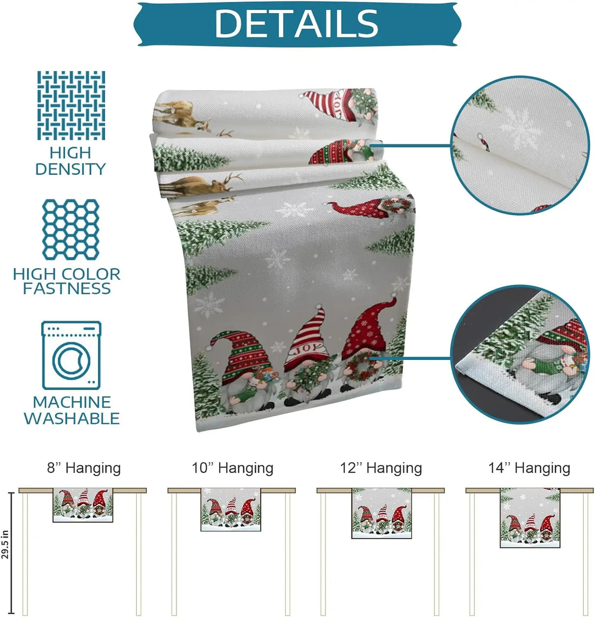 Christmas Snow Tree Gnomes Linen Table Runners Dresser Scarves Table Decor Winter Xmas Dining Table Runners Navidad Decorations