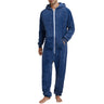 Men's Hooded Jumpsuit Pajamas Long Sleeve V Neck Zip Up Romper Pants Fall Winter Warm Loungewear Sleepwear