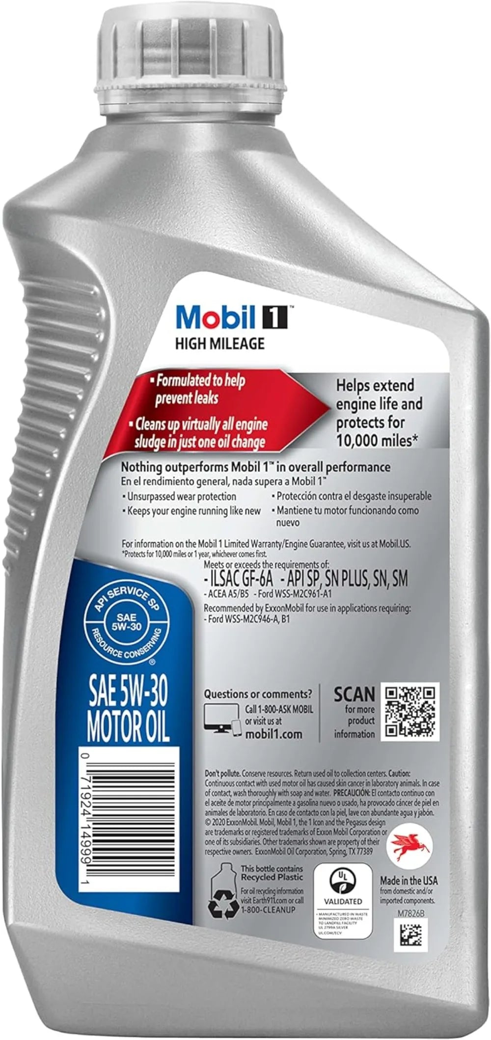 Mobil 1 High Mileage Full Synthetic Motor Oil 5W-30, 6-Pack of 1 quarts