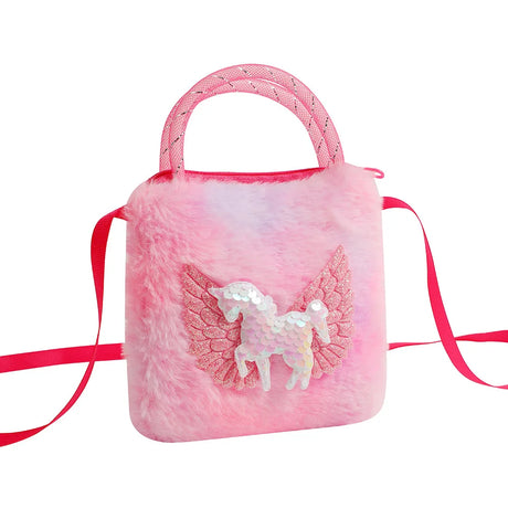 Unicorn Cartoon Plush Shoulder Bag for Kids Crossbody Bag for Kindergarten Girls Portable Outdoor Small Square Coin Bag Wallet