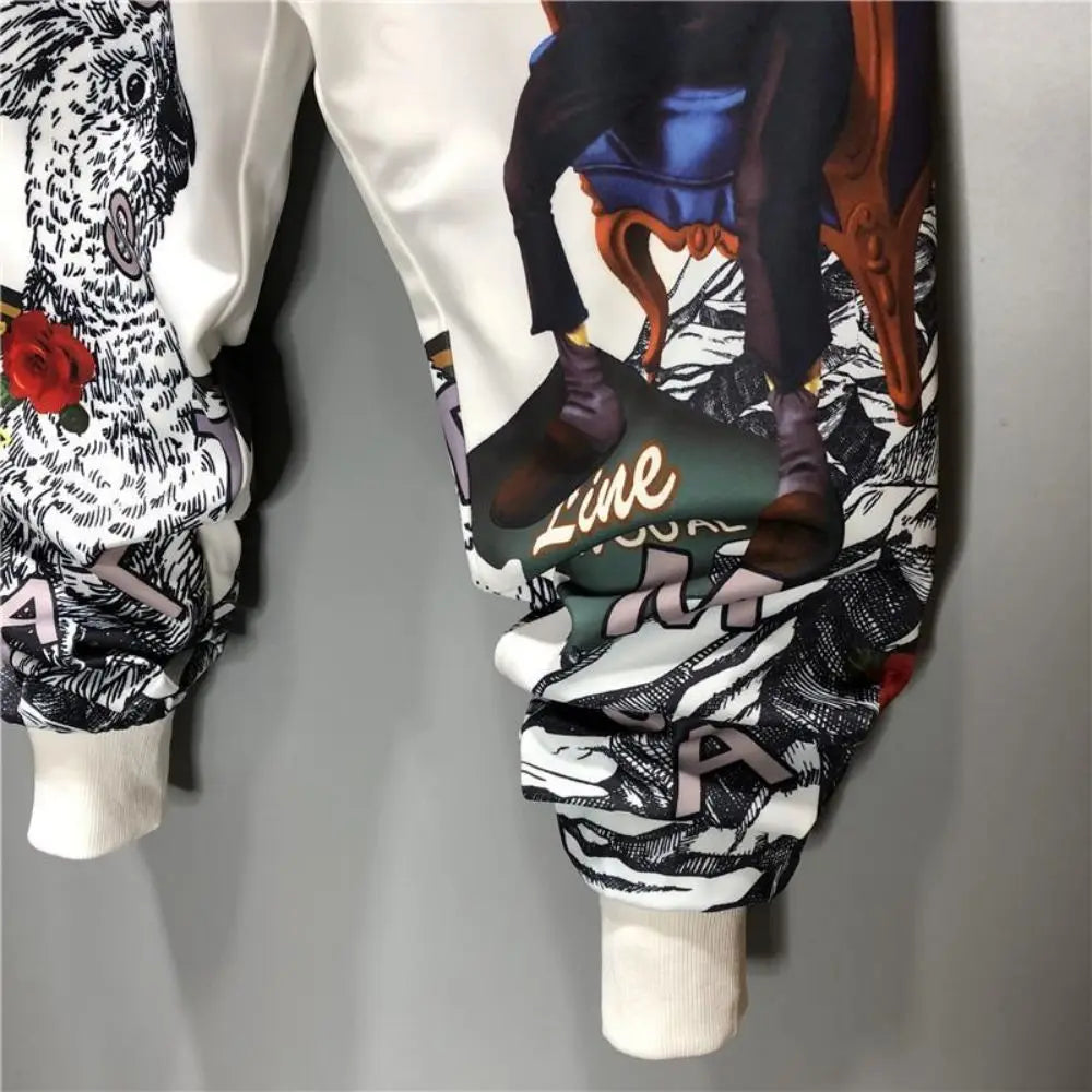 Fashion Men Harem Joggers Patchwork Elastic Drawstring Street Hip Hop Pants Printed Japanese Streetwear Harajuku