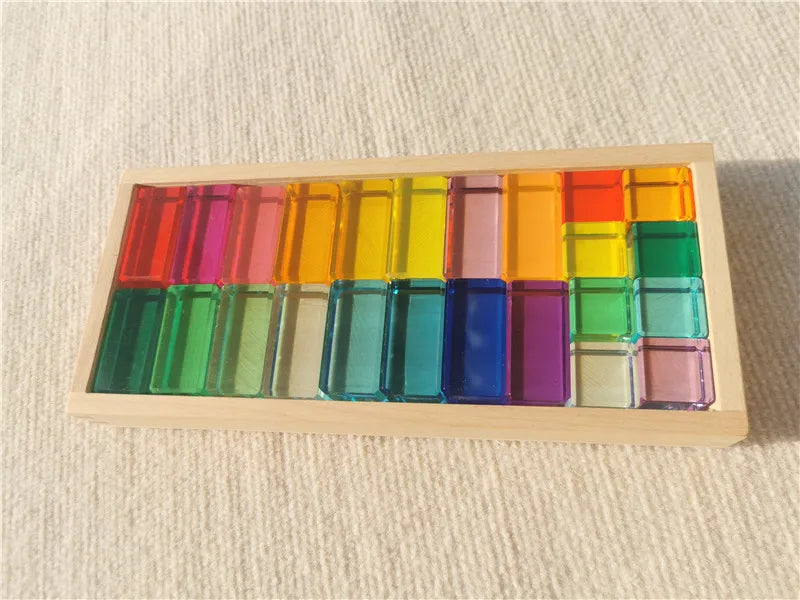 New Design Montessori Toys See Through Rainbow Lucite Stacking Blocks Acrylic HighTransparent for Kids Open Play