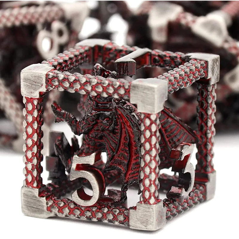 Mini Planet DND Metal Dice Set Three-dimensional Flying Dragon 3D Metal Dice D&D Hollow Metal Dice Set DnD RPG Polyhedral Games