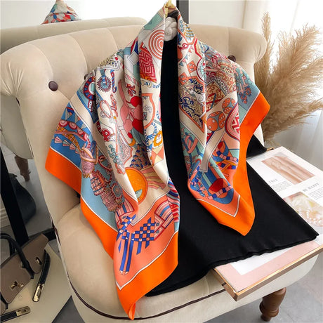 Luxury Women 90x90CM New Twill Silk Big Square Scarf Shawl Fashion Printed Design Summer High Quality Ladies Sunscreen Scarves