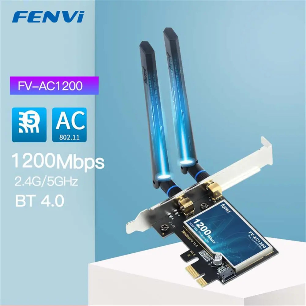 FENVI 1200Mbps Wireless WiFi Card PCIE Adapter FV-AC1200 Dual Band 2.4Ghz/5Ghz 802.11AC For Bluetooth4.0 WiFi Adapter Win7/10/11