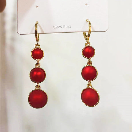 Jea. Angel Vintage Red Pearl Round Silver Color Earrings For Women Wedding Party Elegant Jewelry Fashion Accessories Gifts