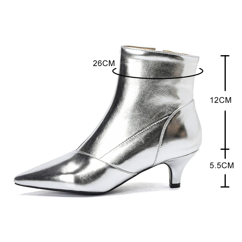 Pointed Toe Ankle Boots For Women Fashion Side Zippers Short Boots Female Slim Thin High Heels Gold Silver Shoes Booties Feminim