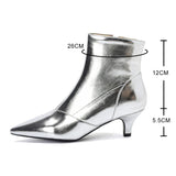 Pointed Toe Ankle Boots For Women Fashion Side Zippers Short Boots Female Slim Thin High Heels Gold Silver Shoes Booties Feminim