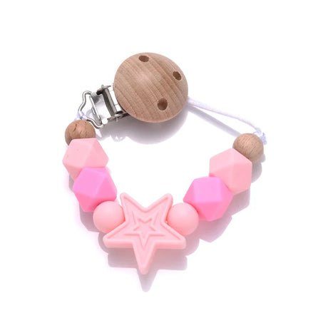 Baby Pentagram Silicone Beads Pacifier Chain Wooden Teether Soothe Nipple Clip For Nursing Chew Toys Gifts Dummy Holder Chain