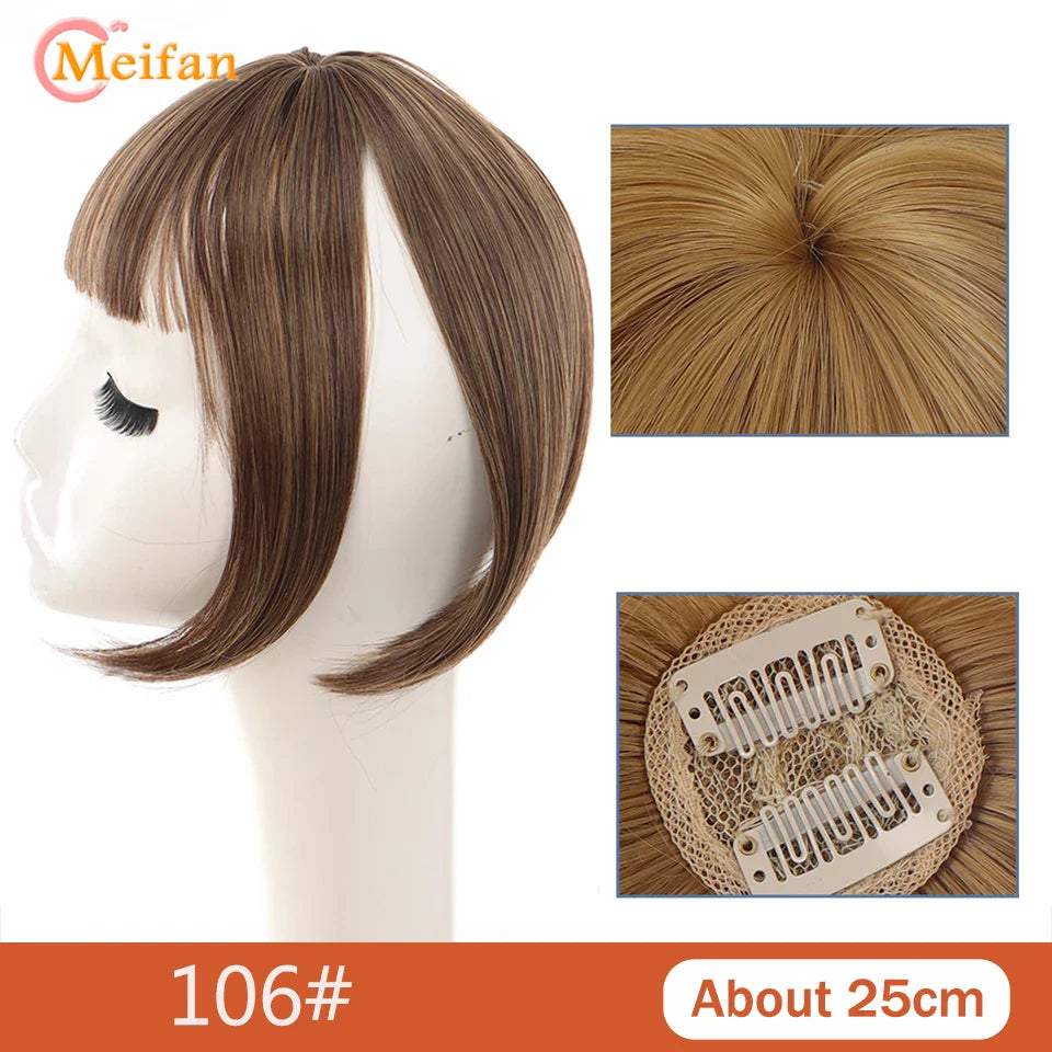 MEIFAN Middle Part Fake Bangs Fringe Synthetic Topper Hairpiece Clip-In Bang Extension Natural Invisible Clourse Hairpiece Women