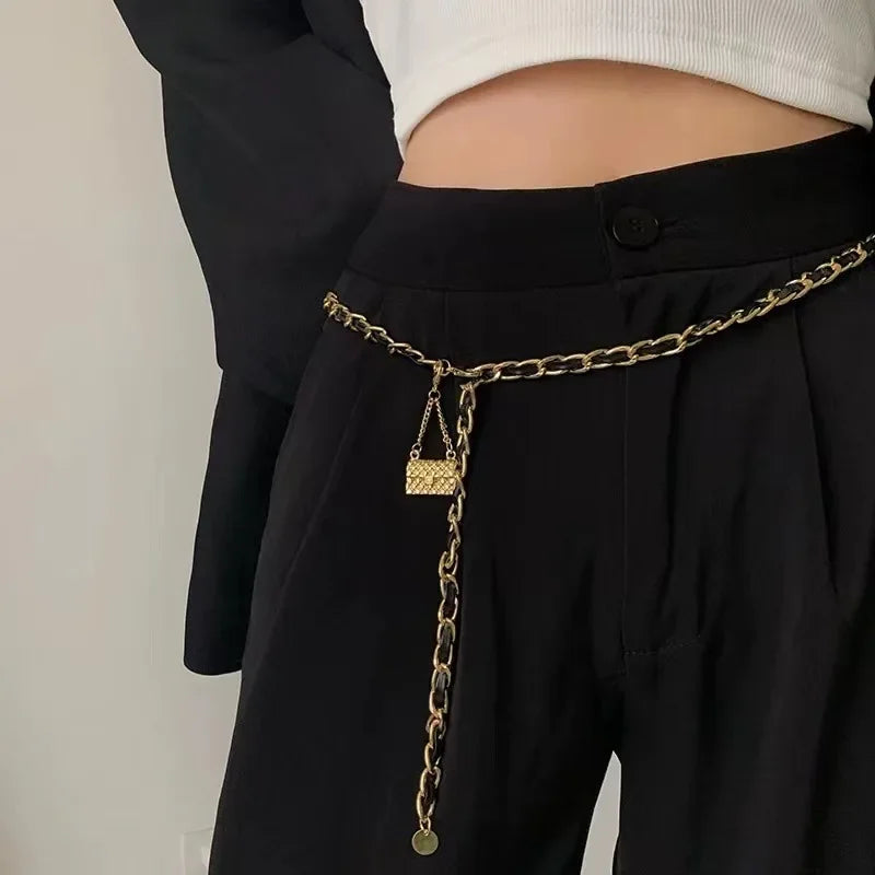 New Fashion Women's Waist Chain Alloy Material Button Head Tassel Long Chain Women's Belt Everyday Versatile Dress Belt