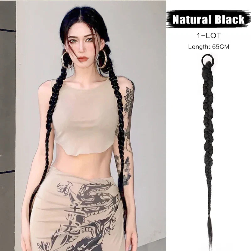 FORLISEE Wig Braid Natural Spicy Girl Pigtail Fried Dough Twists Long Braid Can Tie High Ponytail Boxing Braid Wig