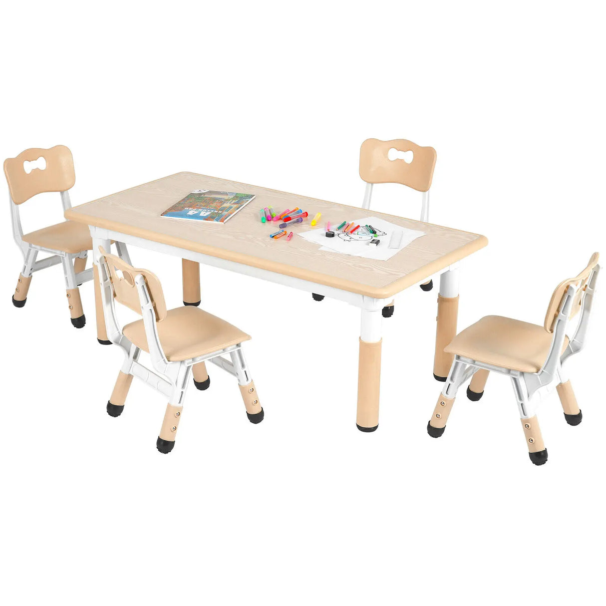 Kids Study Table and 4 Chair Set Height Adjustable Toddler Craft and Play Table for Graffiti Desktop Plastic Children Art