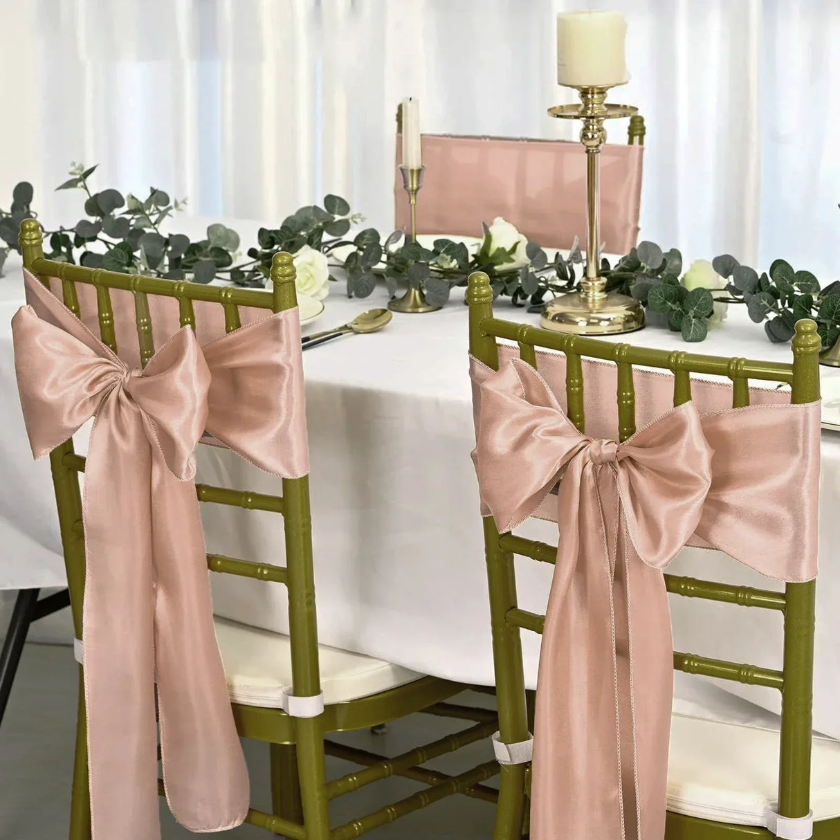 50PCS 17x275cm Rose Gold Satin Chair Sashes Bows Chair Cover Ribbons for Wedding Banquet Party Baby Shower Event Decorations