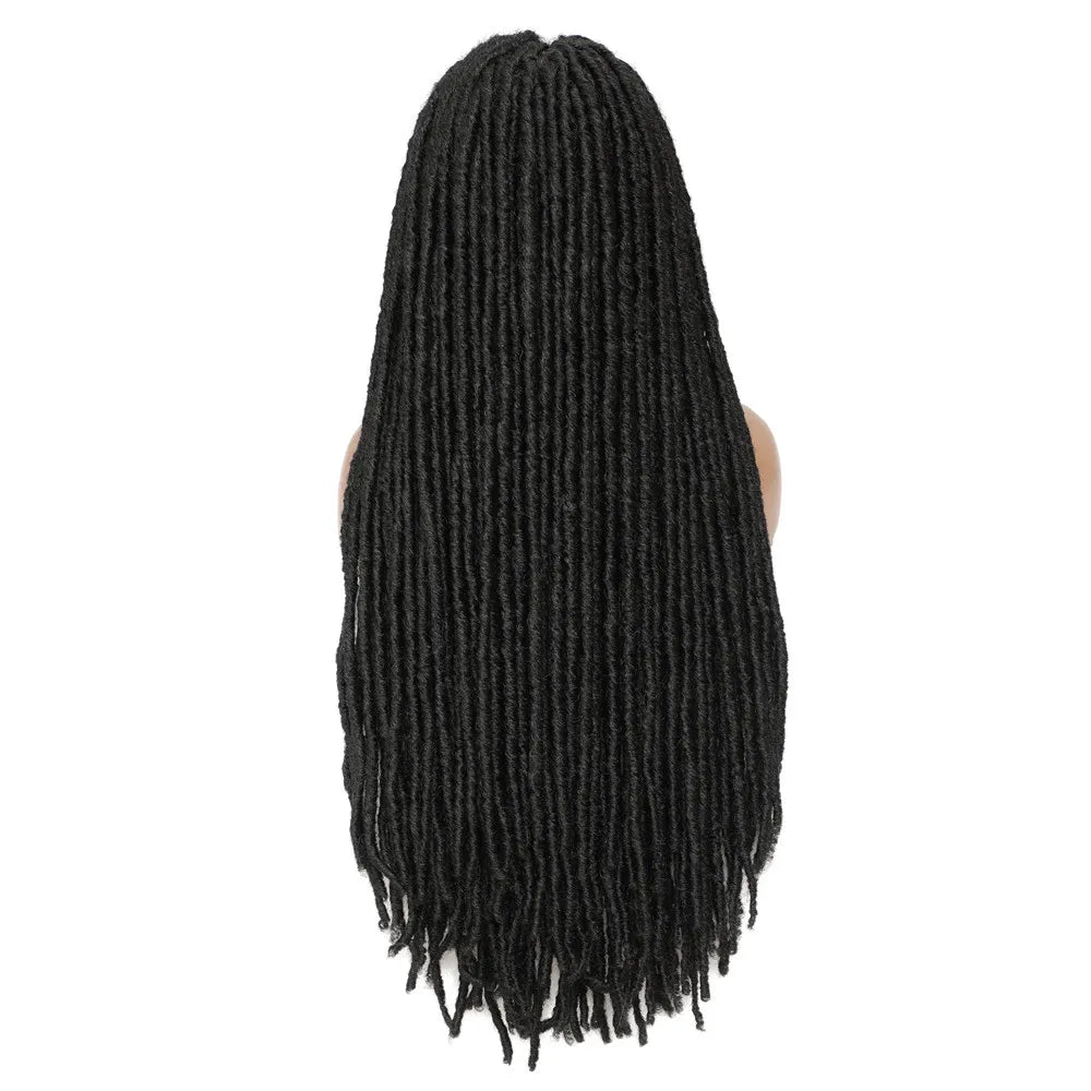 X-TRESS Synthetic Full Lace Wig Faux Locs Braided Wigs for Women 32 Inch Long Straight Knotless Braiding Wig with Body Hair