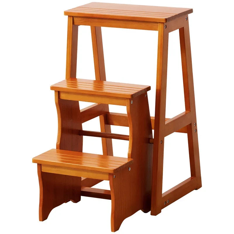 Solid Pine Wood High Stools Kitchen Multifunctional Step Ladder Chair Folding Design Step Stool Strong And Durable Ladder Stool