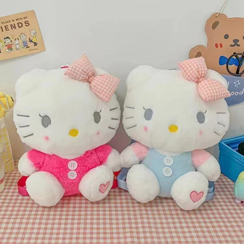 New Sanrio Hello Kitty Kawaii Plush Backpack Stuffed Animals Dolls Toys Plushie Bag Anime Cartoon Kt Shoulder Backpacks Bags