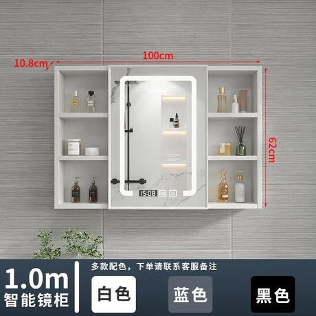 Italian Aluminum Alloy Smart Bathroom Mirror Cabinets Luxury Home Furniture Locker Wall-mounted Makeup Mirror with Storage Shelf