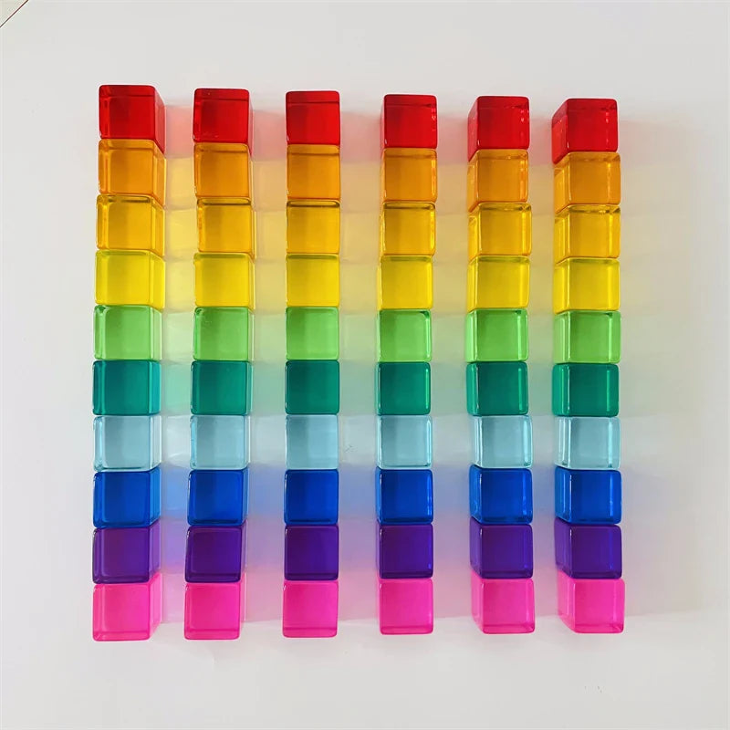 Acrylic Cubes Rainbow Gem Blocks Transparent Stacking Toys Sensory Training Crystal Toys Early Educational Toys for Children