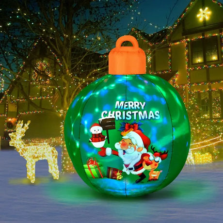 Christmas Inflatable Balls Decorations Blow Ups Christmas Ornament Blue Ball with Santa Gift Designed Pattern Indoor Outdoor Toy