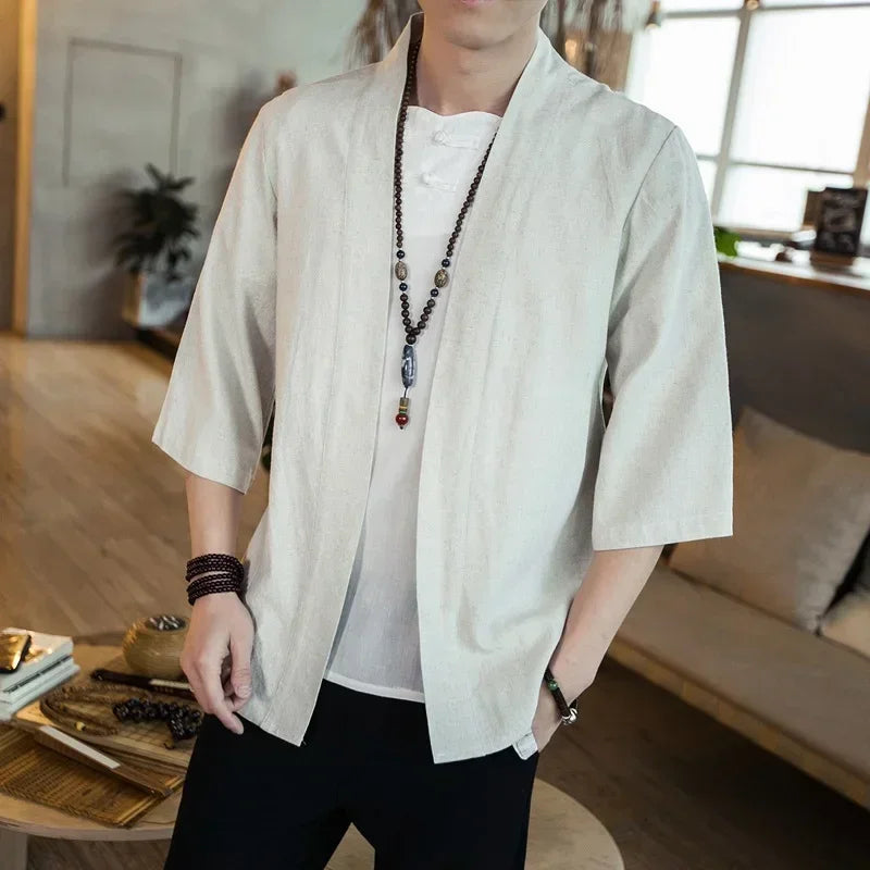 Japanese Kimono Men Cardigan Streetwear Traditional Japanese Samurai Clothing 4XL 5XL Haori Mens Kimono Shirt Yukata Male Shirts