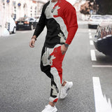 Fashion Men T-shirt Tracksuit Sets Casual 3D Print Outfit Jogging Sportwear Long Sleeve Shirt Trousers Suit Oversize Clothes