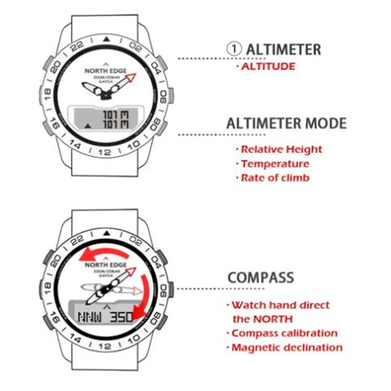 NORTH EDGE Men's Smart Business Leisure Waterproof Watch Swimming Sports Pedometer Altitude Pressure Depth Compass Diving Watch