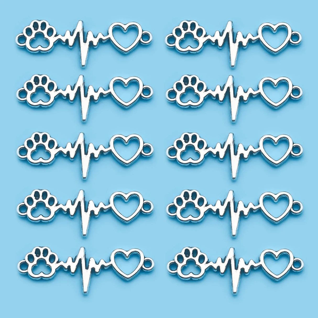 10/20/30pcs Antique Silvery Color Charms Dog Claw Love Heartbeat Double Hole Connector Charms For Jewelry Making Bracelets