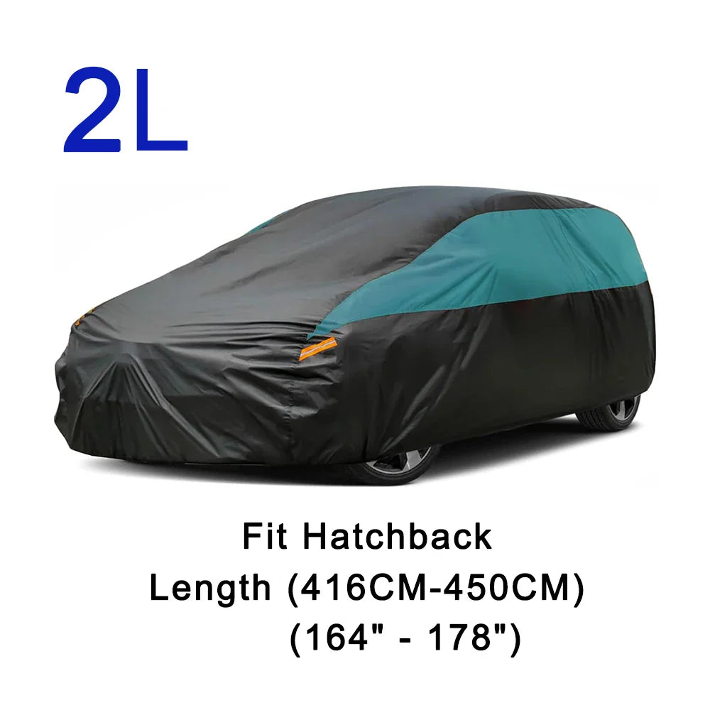 Universal Full Car Covers Outdoor Waterproof Sun Rain Snow UV Protection Black Green Splicing Color Cover Fit SUV/Sedan/Hatchbac