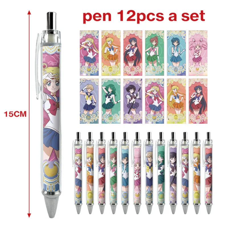 12pcs Anime Figure Sailor Moon Kawaii Cartoon Peripheral Ballpoint Pen Animation Derivatives Student Stationery Festival Gift