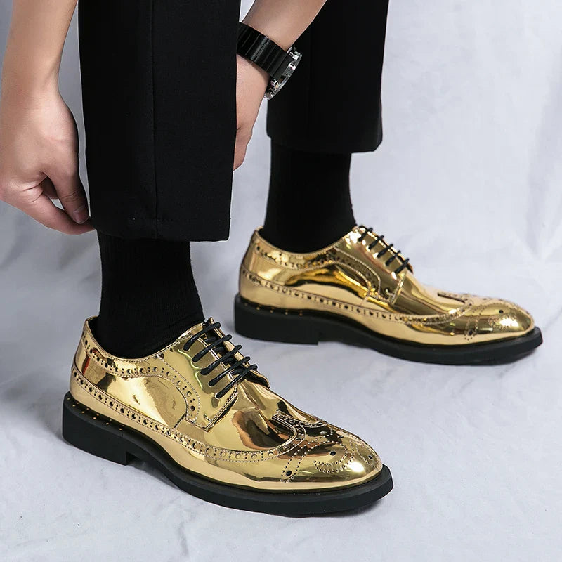 2023 Casual Leather Shoes Men superstar Brogues formal leather shoes oxford gold shoes lace-up hombres silver large size 46 ghn