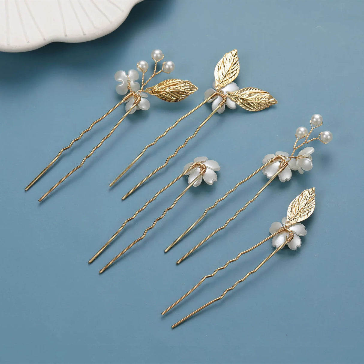 5pcs U-shape Hairpin Set For Women Pearl Floral Hair Clip Fashion Girls Wedding Tiaras Princess Headdress Elegant Hair Jewelry