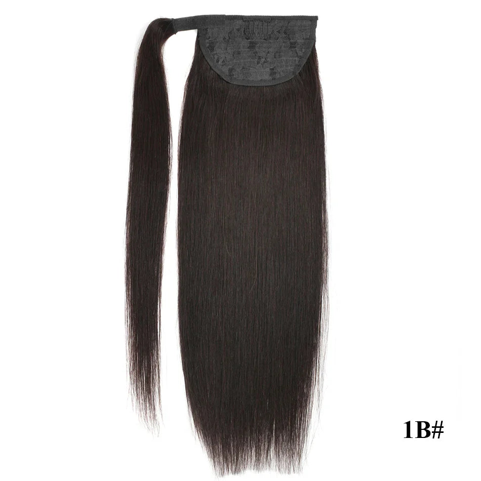 100% Human Hair Ponytail European Straight 120gram Wrap Around Clip In Pony Tail Machine Remy Hair 12-26 Inches ALI-BEAUTY